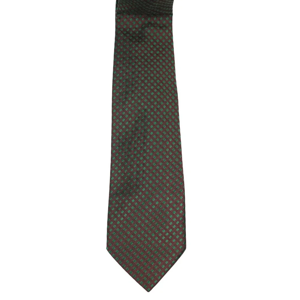 Stefano Ricci Silk Necktie Dark Brown Emerald Green‎ Geometric Square Made Italy